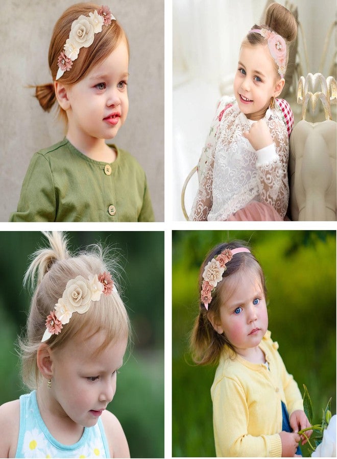 Dizila 5 Pieces Beige Pink Plastic Flower Headbands Floral Hair Bands Hoops Accessories for Baby Girls Toddlers Kids Teens - Image 5